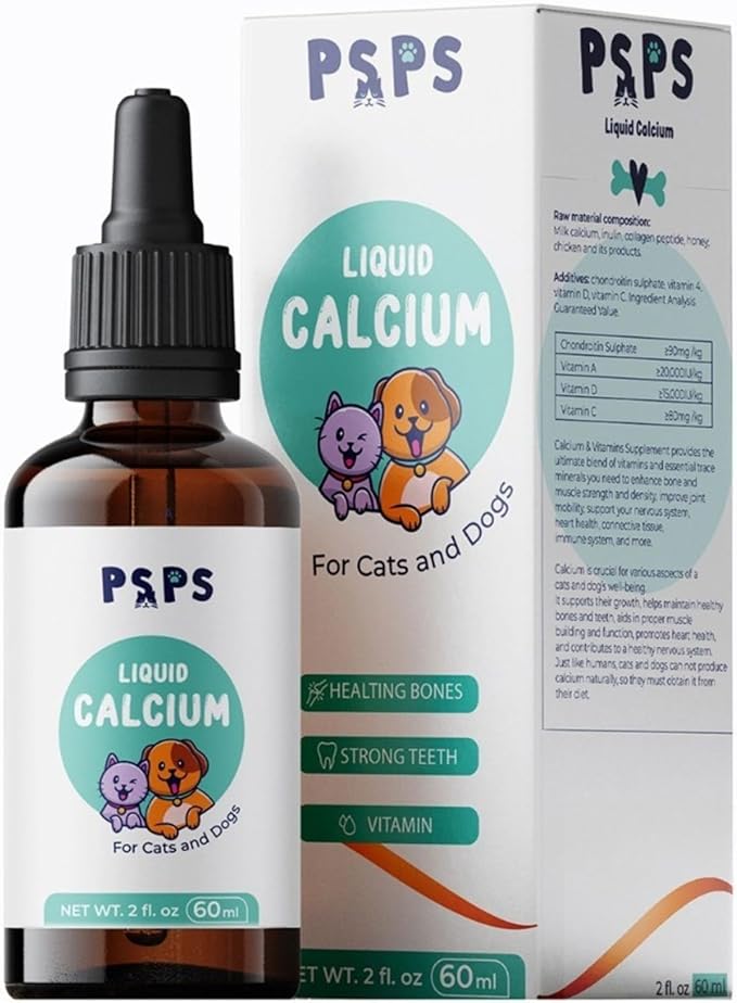Calcium Liquid for Dogs & Cats- Fortified Vitamins A, C & D- 2 Fl. Oz.