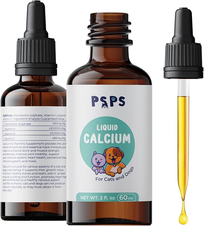 Calcium Liquid for Dogs & Cats- Fortified Vitamins A, C & D- 2 Fl. Oz.